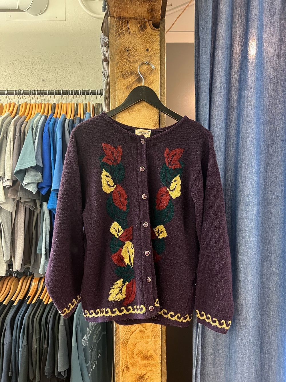 Vintage Purple Pearl Snap Floral Knit Cardigan